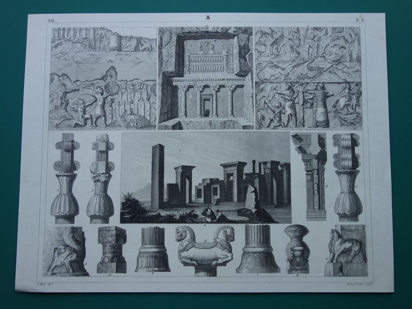 PERSEPOLIS Oude architectuur prent - 1849 originele antieke print Assyrische Perzische geschiedenis Nineve - vintage prints