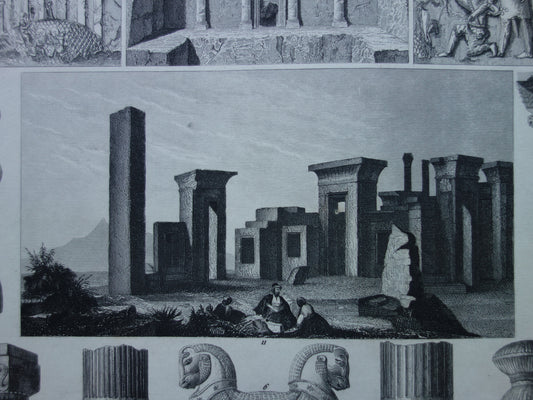 PERSEPOLIS Oude architectuur prent - 1849 originele antieke print Assyrische Perzische geschiedenis Nineve - vintage prints