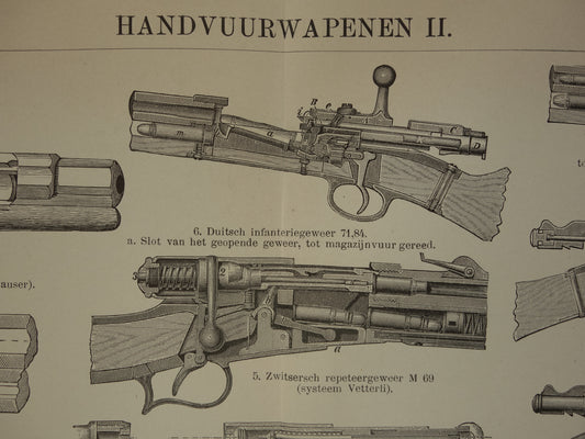 Old print of Guns from 1908 - Antique illustration Weapons Gun - Mauser Lebel Vetterli