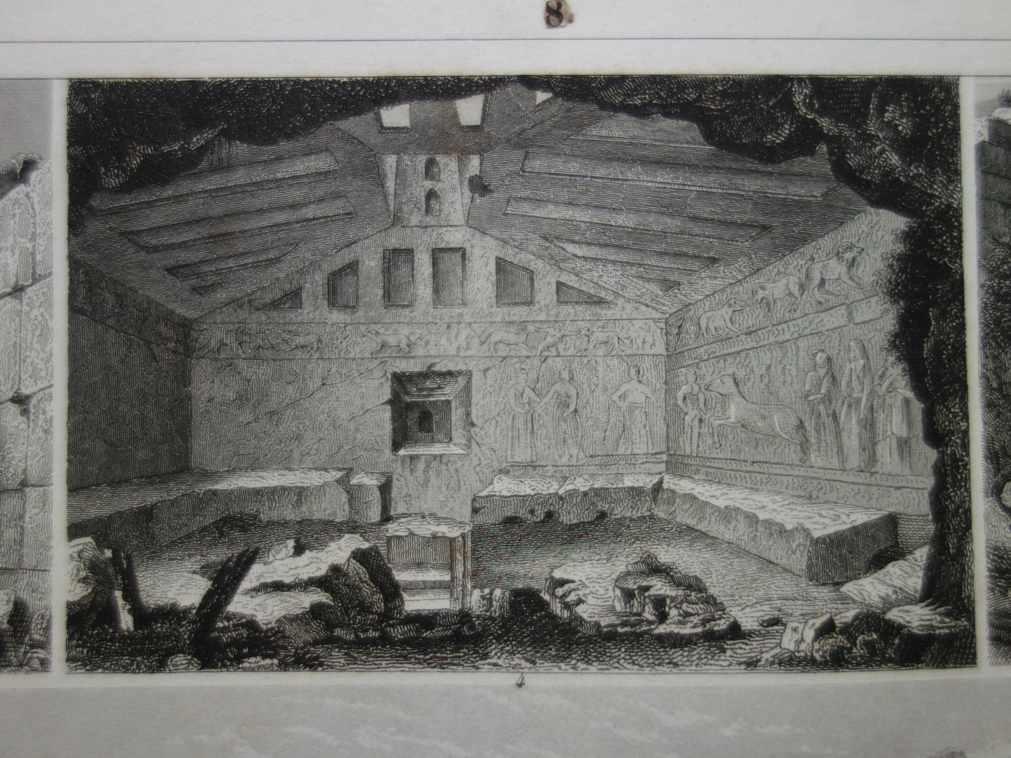 Oude architectuur prent over megalithische bouwwerken Originele antieke illustratie megalieten menhir Carnac Silbury Hill vintage print