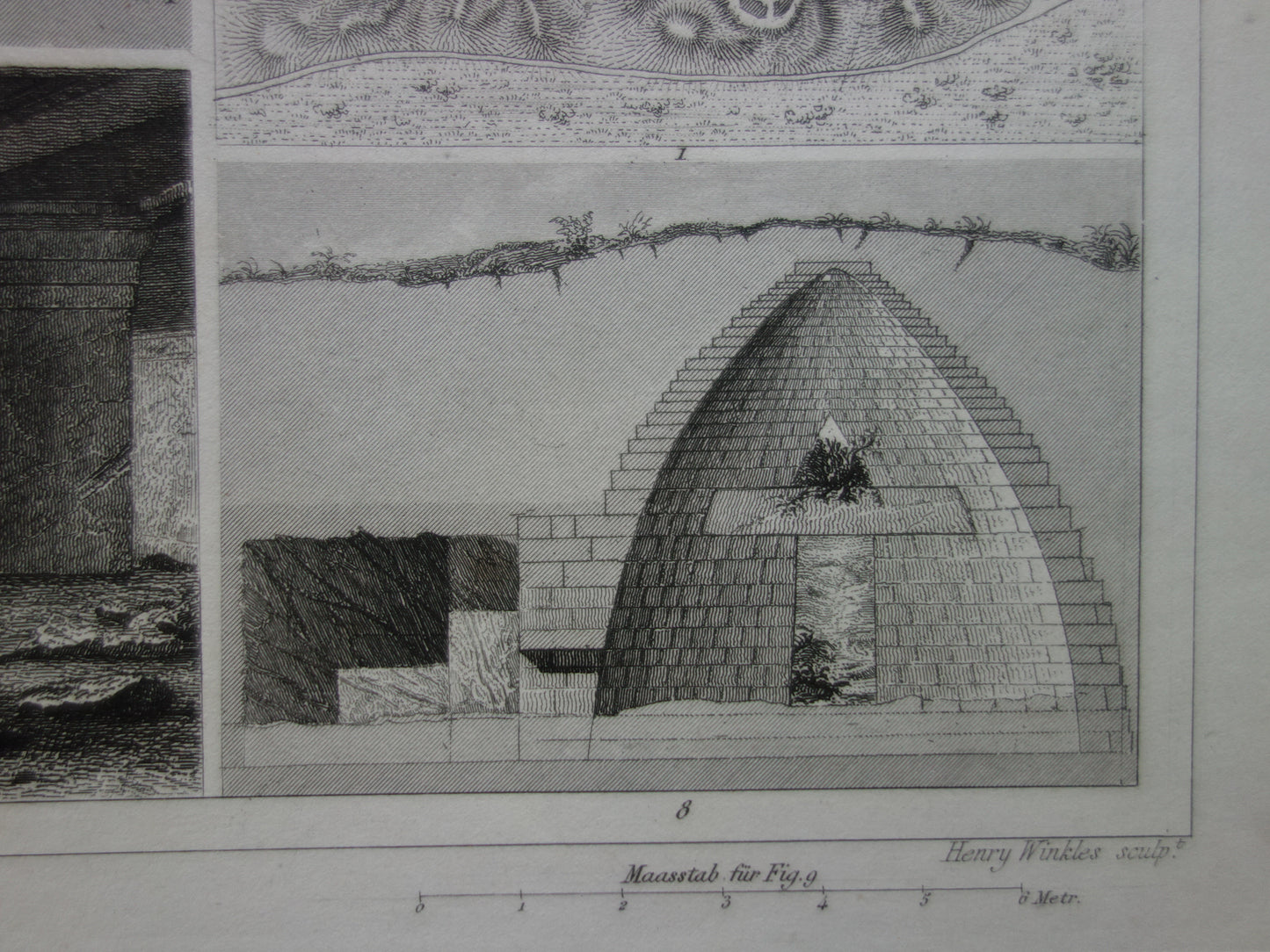 Oude architectuur prent over megalithische bouwwerken Originele antieke illustratie megalieten menhir Carnac Silbury Hill vintage print