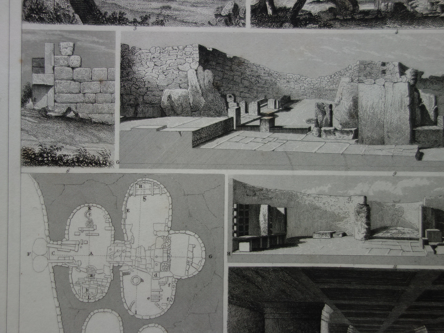 Oude architectuur prent over megalithische bouwwerken Originele antieke illustratie megalieten menhir Carnac Silbury Hill vintage print