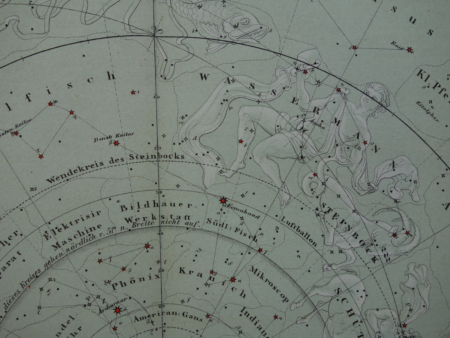 Oude astronomie prent van de zuidelijke sterrenhemel 1878 originele oude print sterren en sterrenbeelden - sterrenkaart zuidelijk halfrond