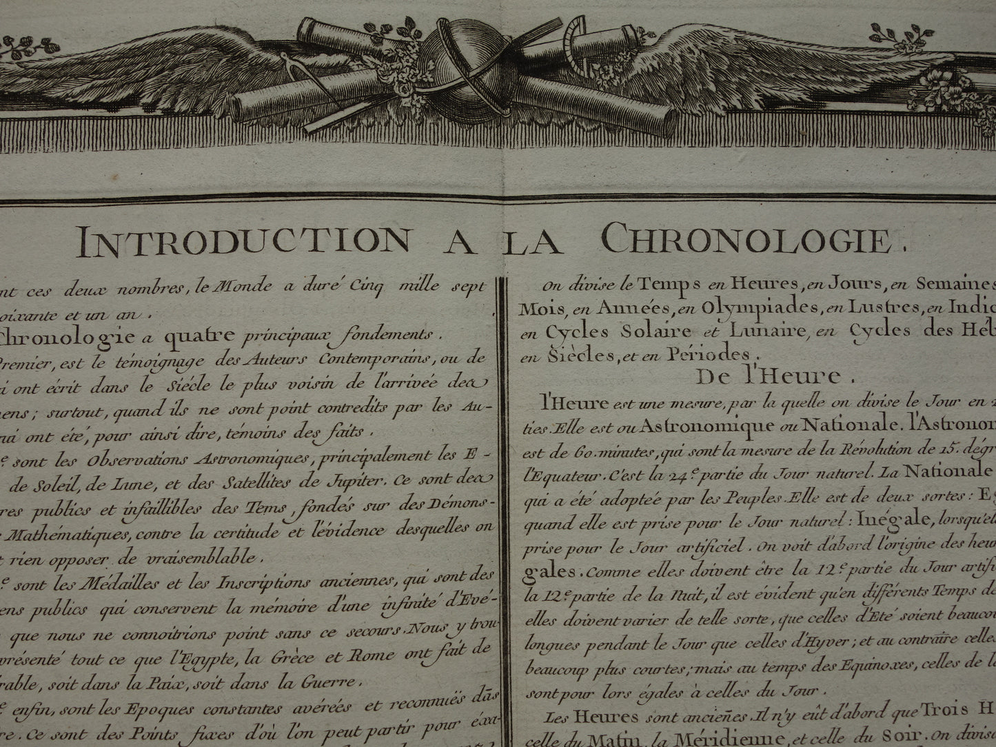 TIJD Print Set van 4 bij elkaar passende 260+ jaar oude Franse teksten over Tijdseenheden Tijdperken - 1761 grote originele antieke prints - klassieke muurdecoratie