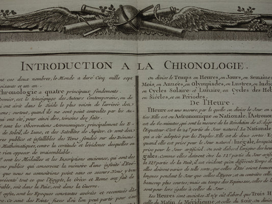 TIJD Print Set van 4 bij elkaar passende 260+ jaar oude Franse teksten over Tijdseenheden Tijdperken - 1761 grote originele antieke prints - klassieke muurdecoratie
