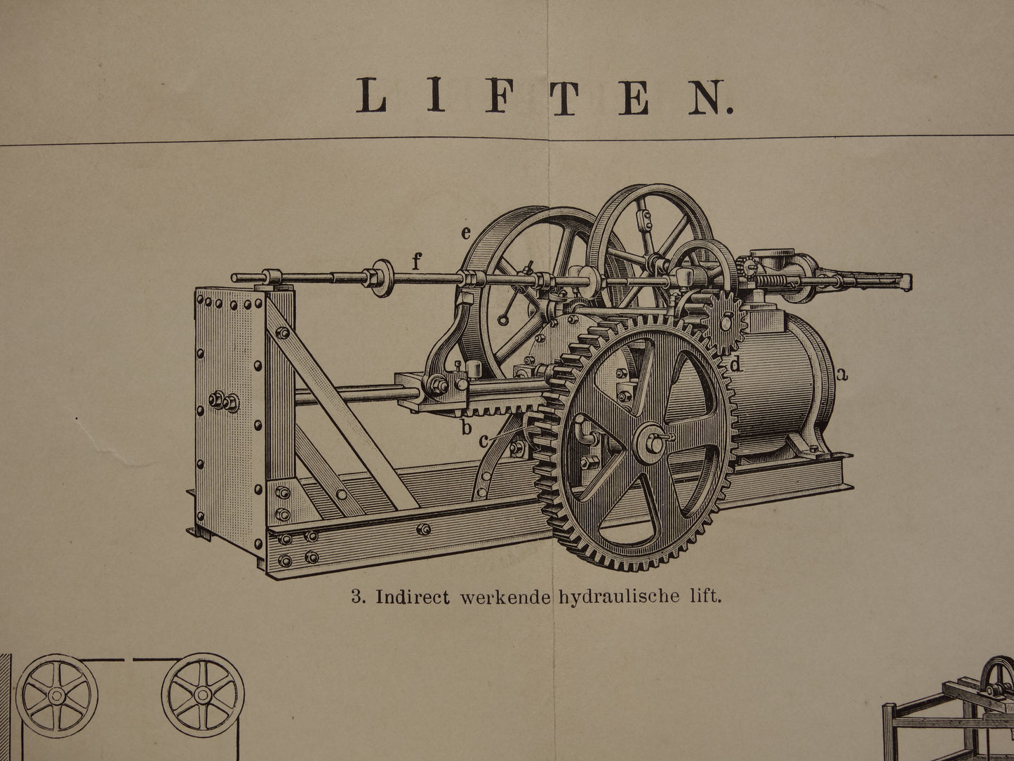 LIFTEN oude technologie prent uit het jaar 1909 over de Lift originele antieke techniek illustratie - vintage prints