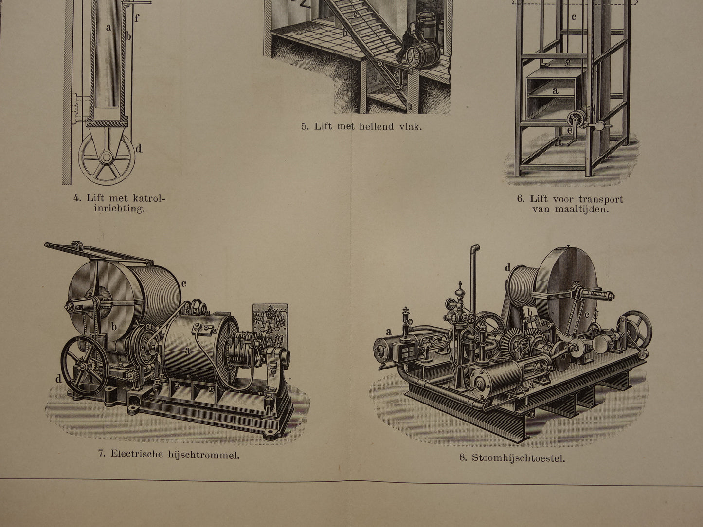 LIFTEN oude technologie prent uit het jaar 1909 over de Lift originele antieke techniek illustratie - vintage prints