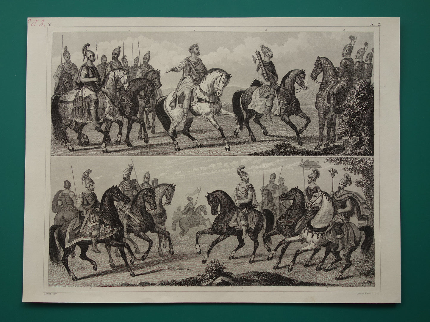 Vintage illustration Roman Cavalry - 170+ year old Roman army image - original antique military prints