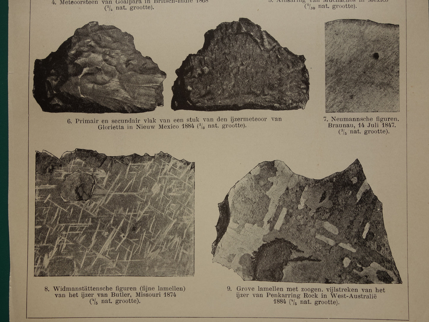 METEORIT Alte Illustration – Originaler, über 115 Jahre alter niederländischer Druck von Meteoriten – Vintage-Schwarz-Weiß-Druck