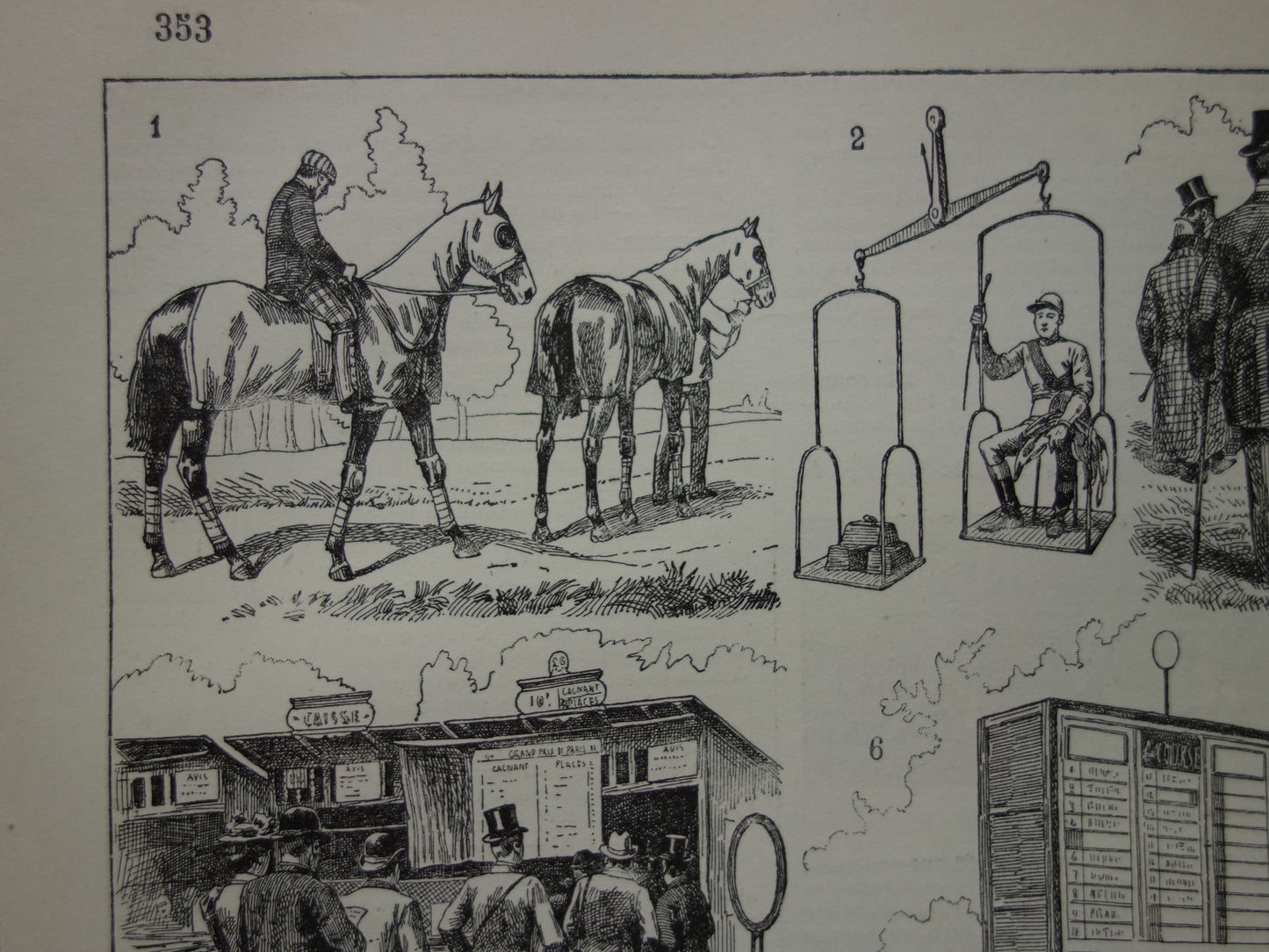 Rensport vintage illustratie - originele antieke prent paardenrace - paarden jockey paardenrennen oude print