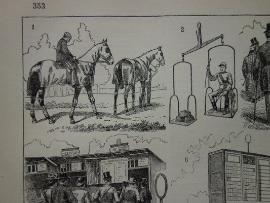 Racing Vintage Illustration - Original antiker Druck Pferderennen - Pferde Jockey Pferderennen alter Druck