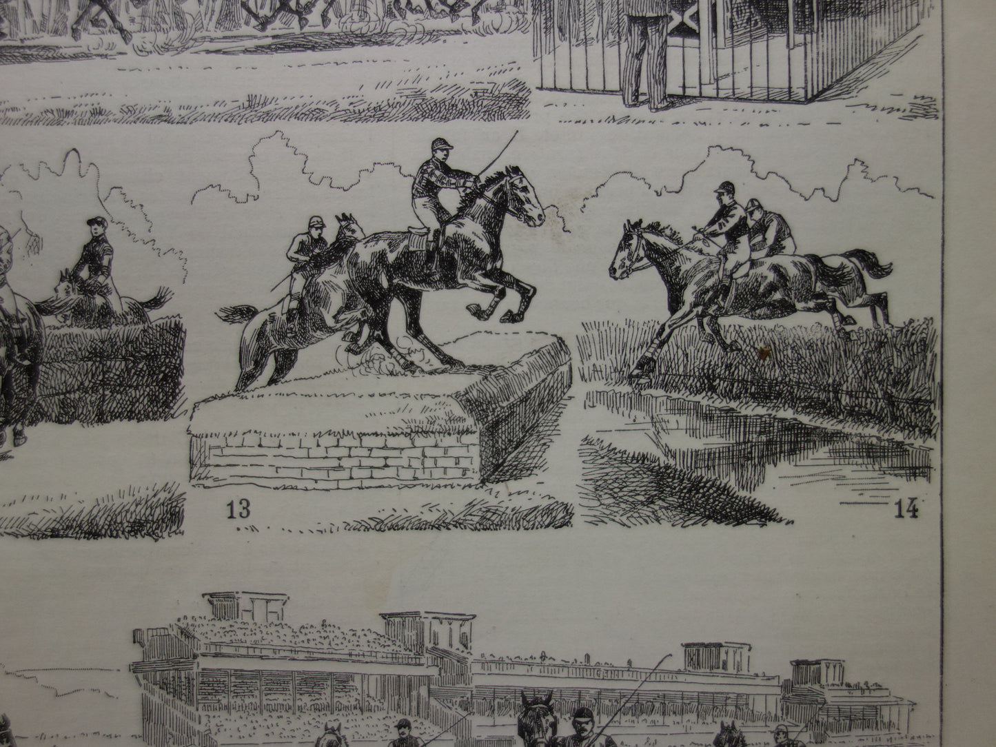 Rensport vintage illustratie - originele antieke prent paardenrace - paarden jockey paardenrennen oude print