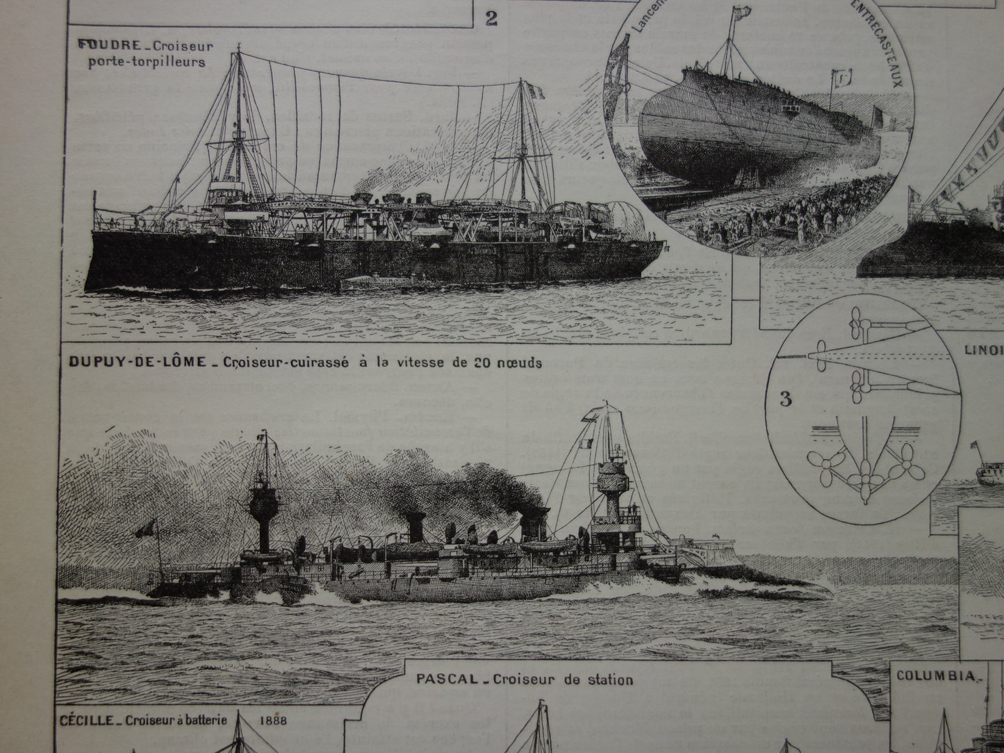 OORLOGSSCHEPEN oude print set van twee antieke Franse prenten over Kruisers Oorlogsschip Slagship Ironclad illustratie vintage prenten