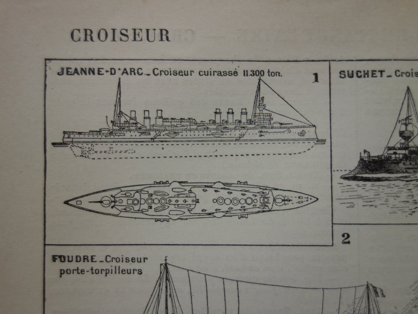 OORLOGSSCHEPEN oude print set van twee antieke Franse prenten over Kruisers Oorlogsschip Slagship Ironclad illustratie vintage prenten