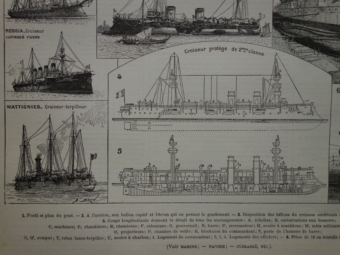 OORLOGSSCHEPEN oude print set van twee antieke Franse prenten over Kruisers Oorlogsschip Slagship Ironclad illustratie vintage prenten