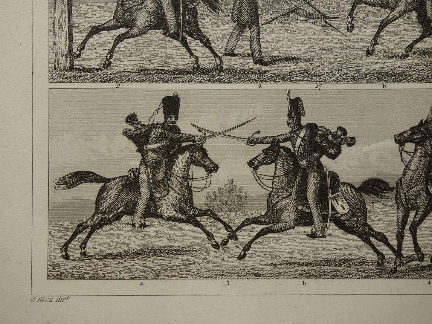 170+ year old print about infantry and cavalry - original antique military illustration - army combat technique poster print
