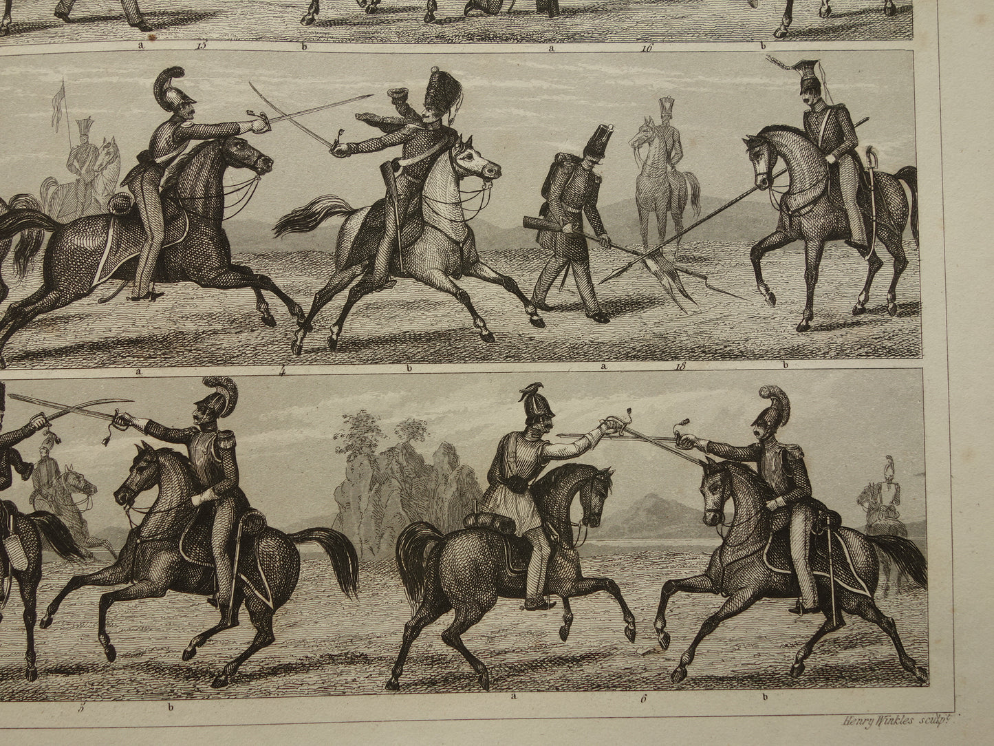 170+ year old print about infantry and cavalry - original antique military illustration - army combat technique poster print
