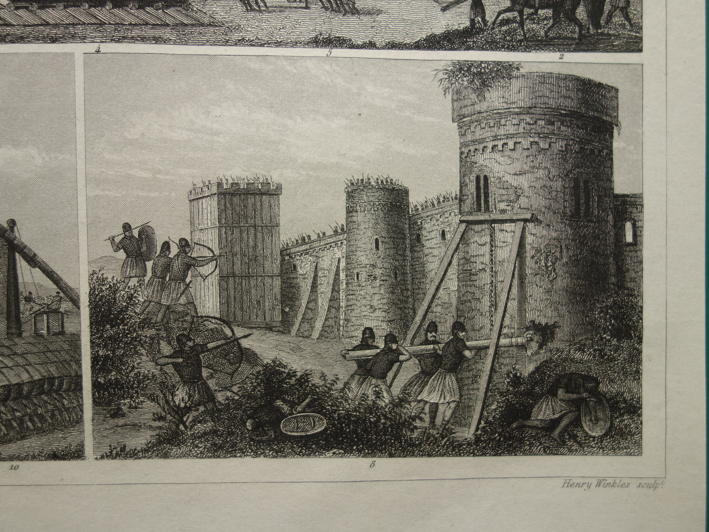 170+ year old print about siege towers - original antique military illustration Storm tower Walking tower - army print