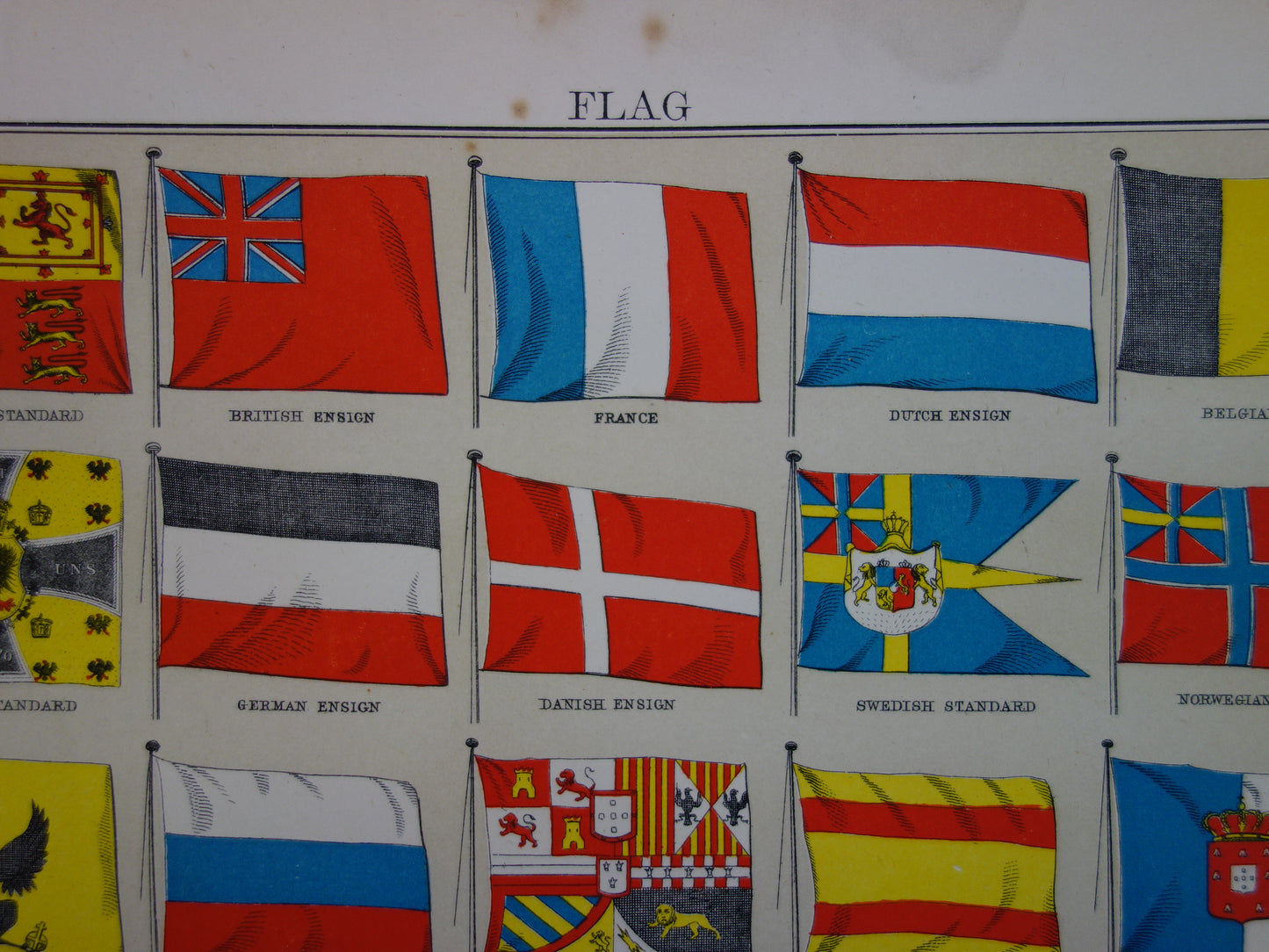 Vlaggen antieke prent historische vlaggen originele 145+ jaar oude print vlag ontwerp vintage prints