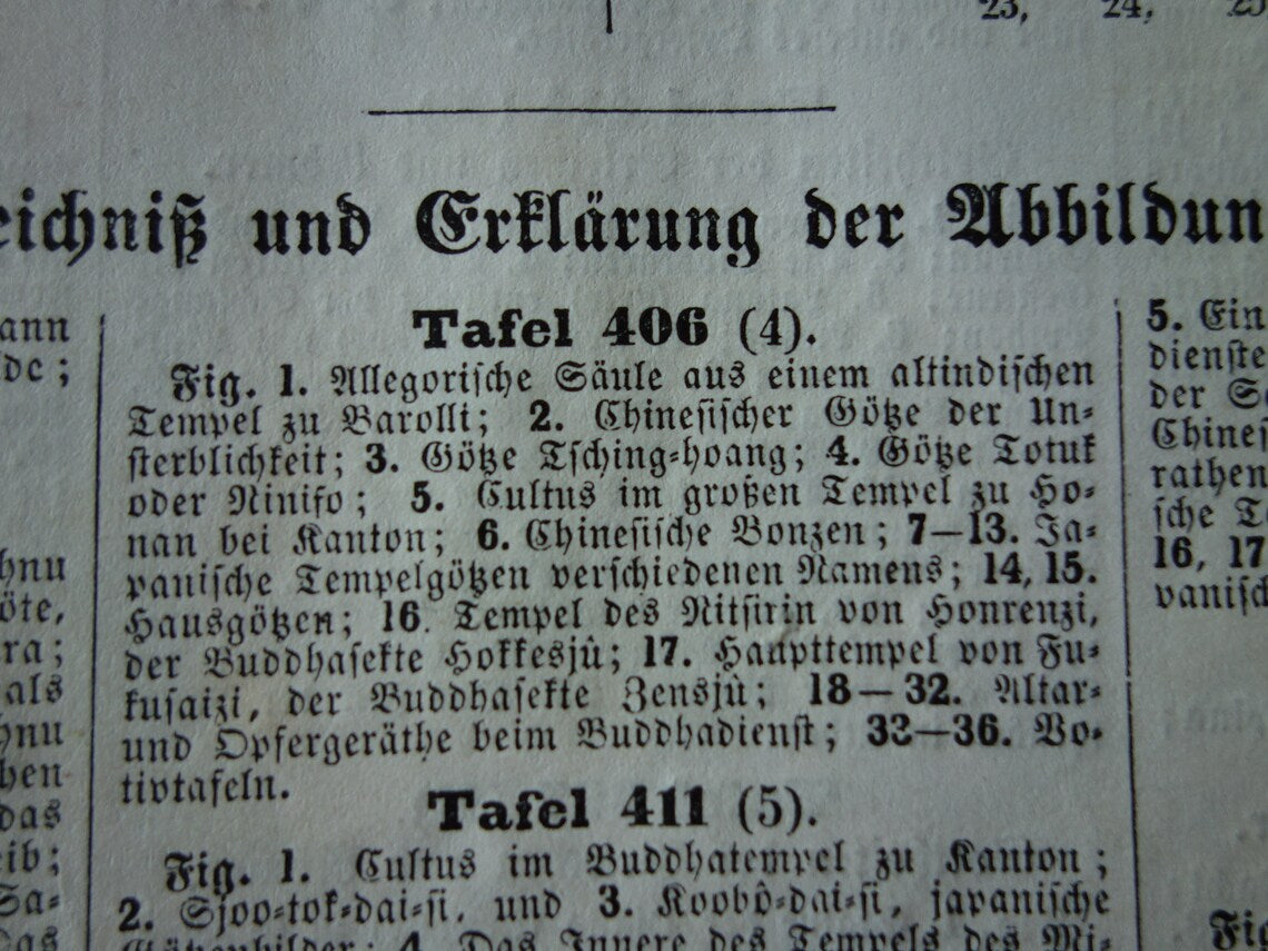 Oude prent over Oosterse religies 1849 originele antieke illustratie goden Boeddhisme vintage print Hindoeïsme