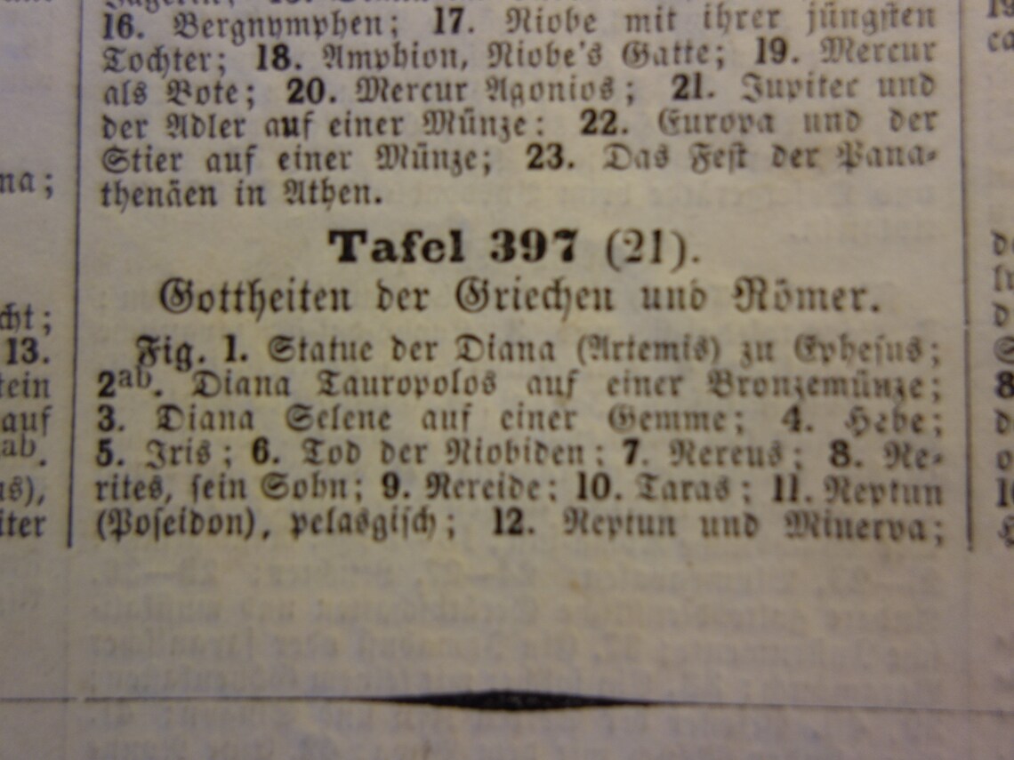 Griekse en Romeinse goden oude print Originele 175+ jaar oude illustratie God Sculpturen Diana Neptunus vintage religie prenten oudheid