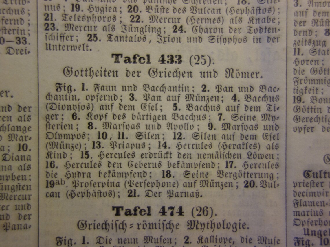 Oude gravure van Griekse en Romeinse Goden 1849 origineel antieke illustratie