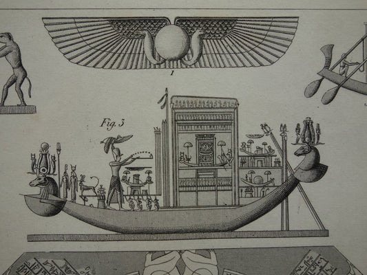 Antieke prent van oud-Egyptische godsdienst en goden Originele 175+ jaar oude illustratie Osiris Isis Horus Priester vintage religie gravure prenten oudheid Egypte