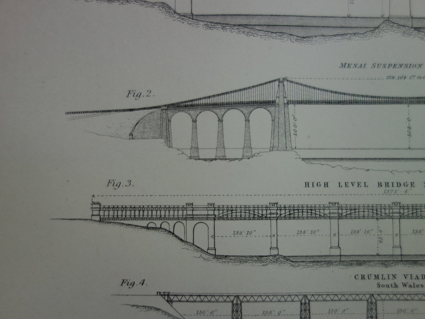 BRUGGEN Oude Architectuur Print uit 1876 over Bruggenbouw Brug prent Antieke vintage prints