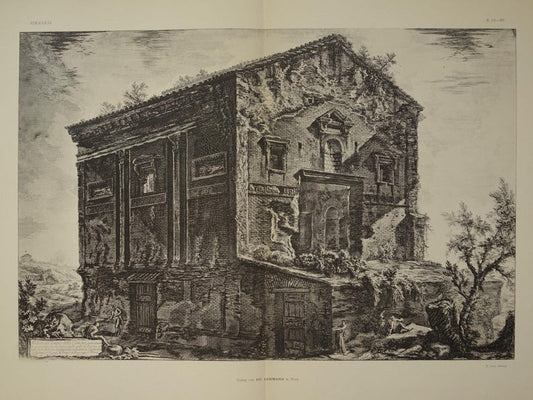 Oude prent van ruïne tempel Camene in Rome uit 1886 antieke facsimile Piranesi uit Vedute di Roma vintage print poster