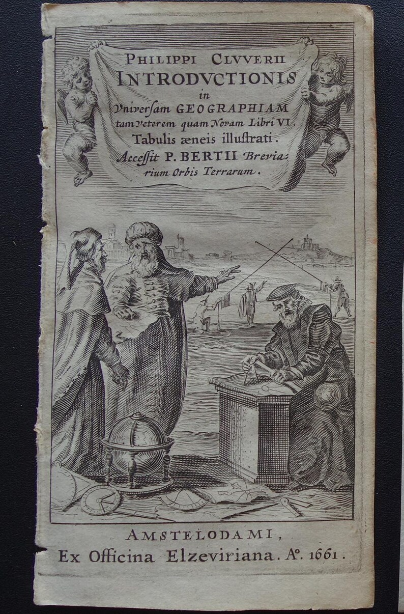 1661 Oude wetenschappelijke prent over aanduidingen van windrichtingen met Nederlandse Windroos Kompasroos