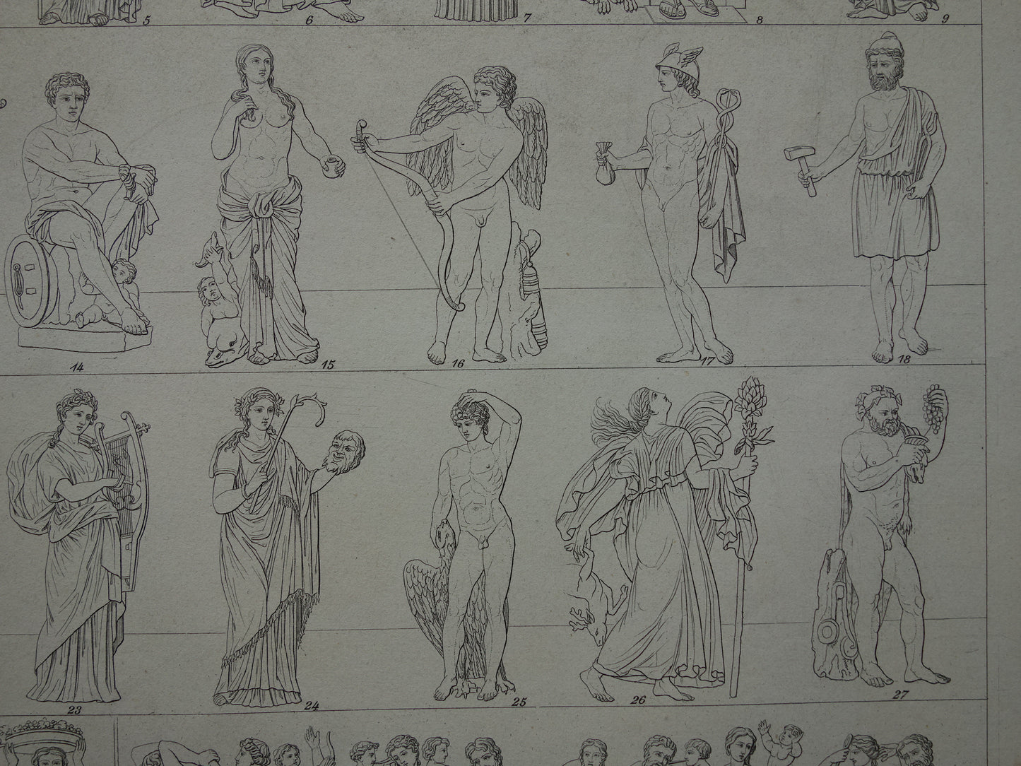 Romeinse en Griekse Goden Oude Prent uit 1870 Originele antieke illustratie Goden uit de Klassieke Oudheid Vintage print