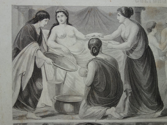 Romeinse Rijk Oude geschiedenis prent uit 1870 over dagelijks leven Romeinse tijd antieke illustratie