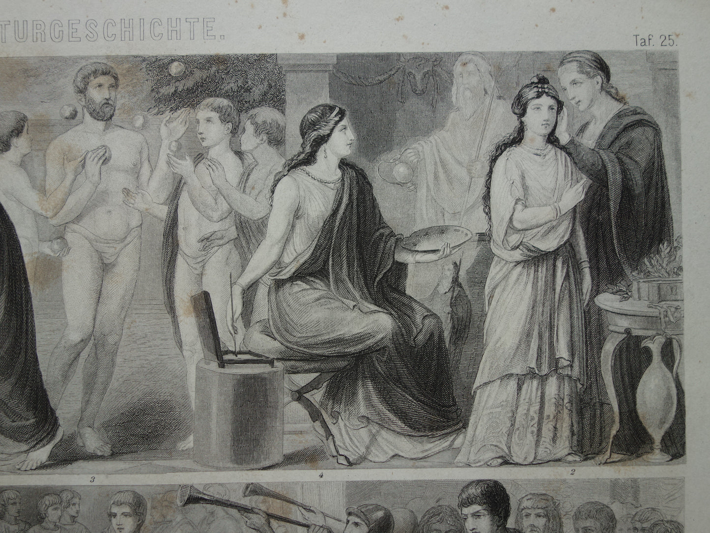 Roman Empire Ancient history print from 1870 about daily life Roman times antique illustration