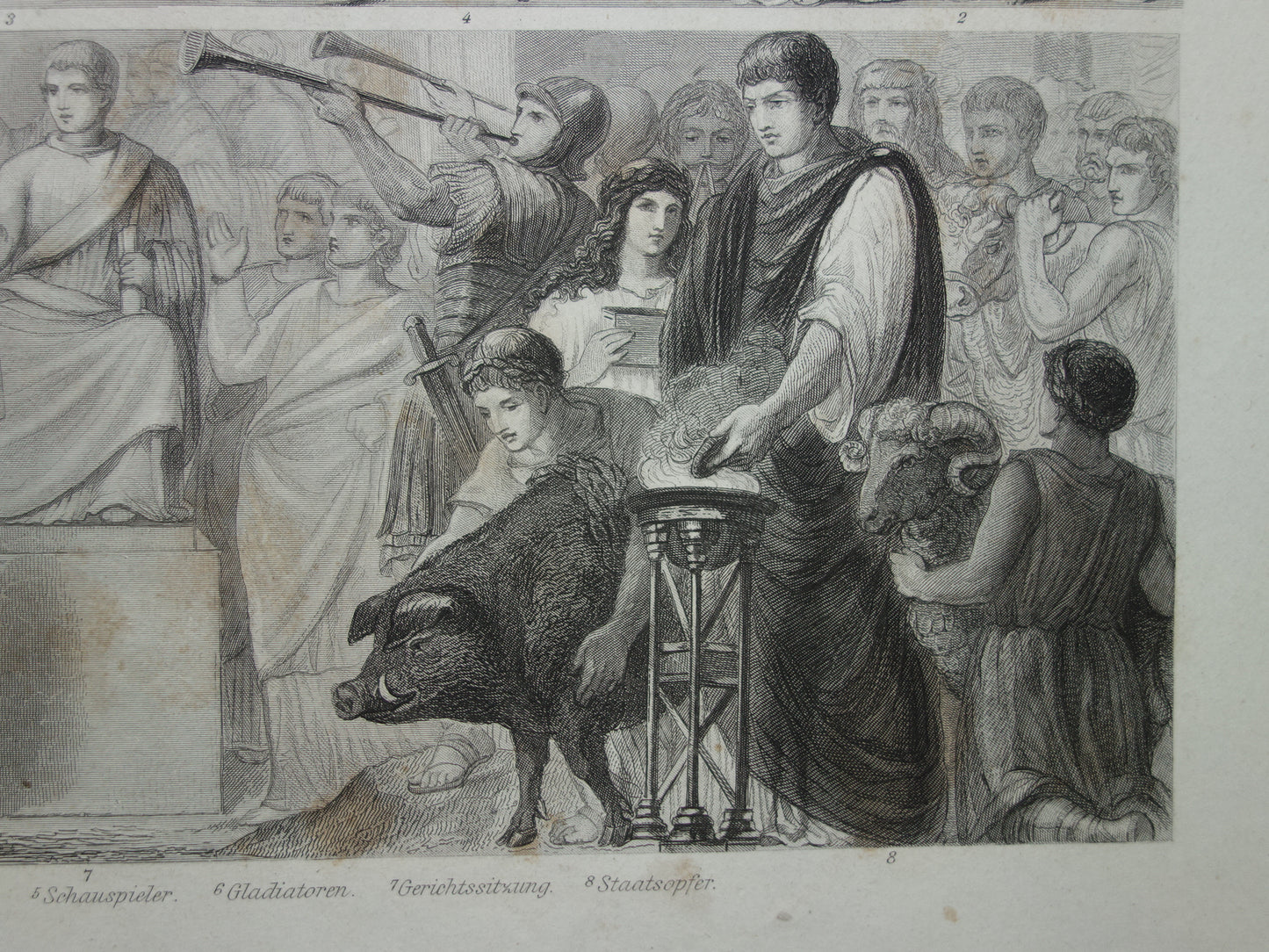 Roman Empire Ancient history print from 1870 about daily life Roman times antique illustration