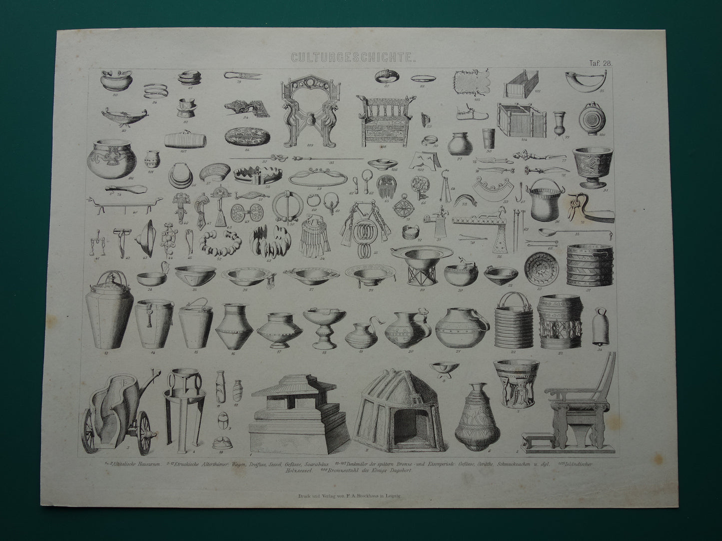 Oude prent archeologie antieke geschiedenis illustratie vintage historische prints late bronstijd ijzertijd