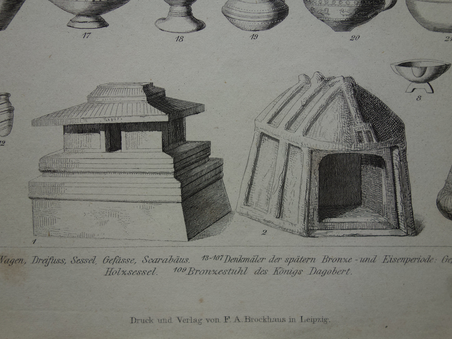 Oude prent archeologie antieke geschiedenis illustratie vintage historische prints late bronstijd ijzertijd
