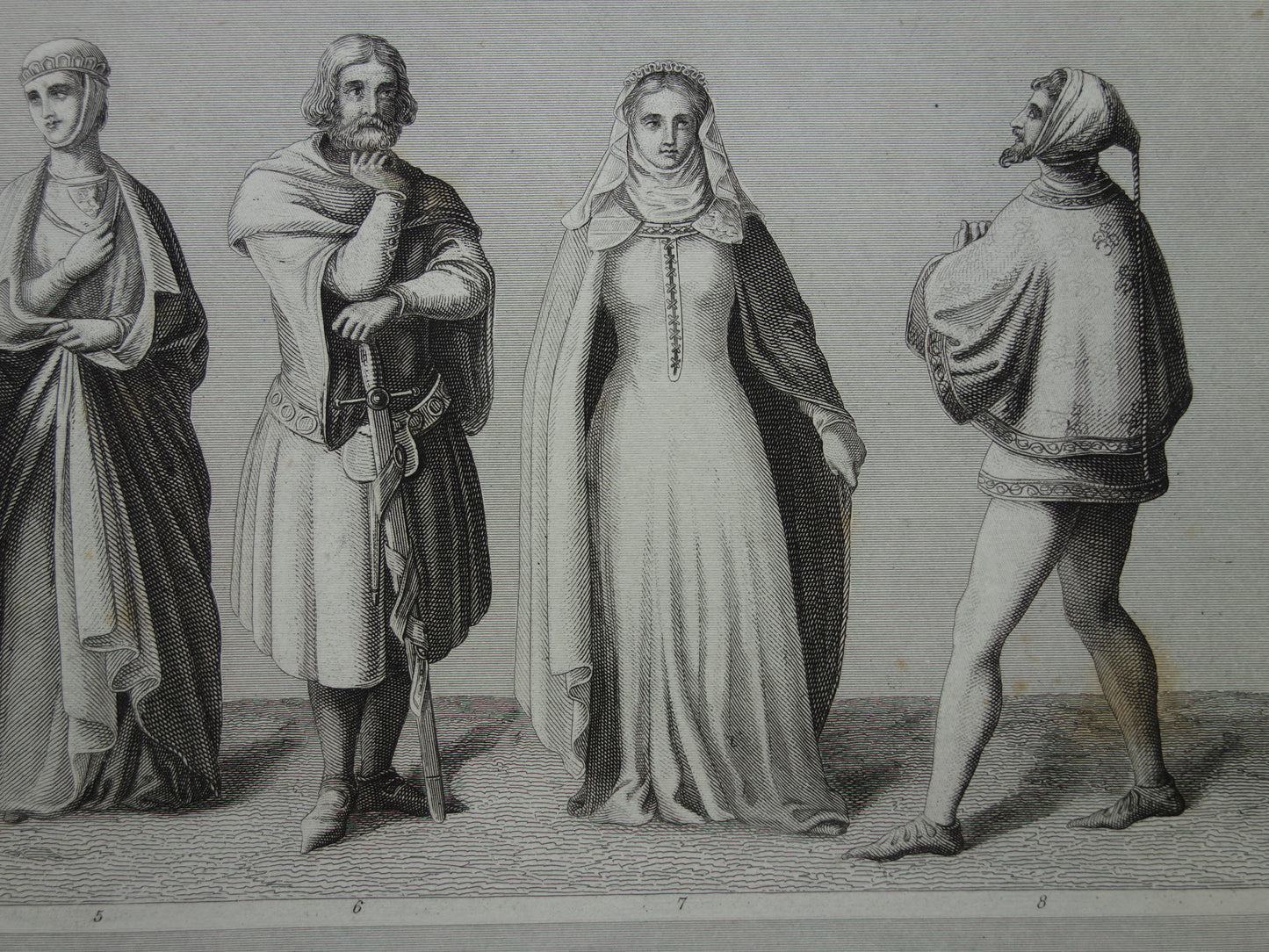 150+ jaar oude prent geschiedenis met portret Philips de Goede Hendrik II Frederick Barbarossa antieke illustratie kleding in late middeleeuwen prints