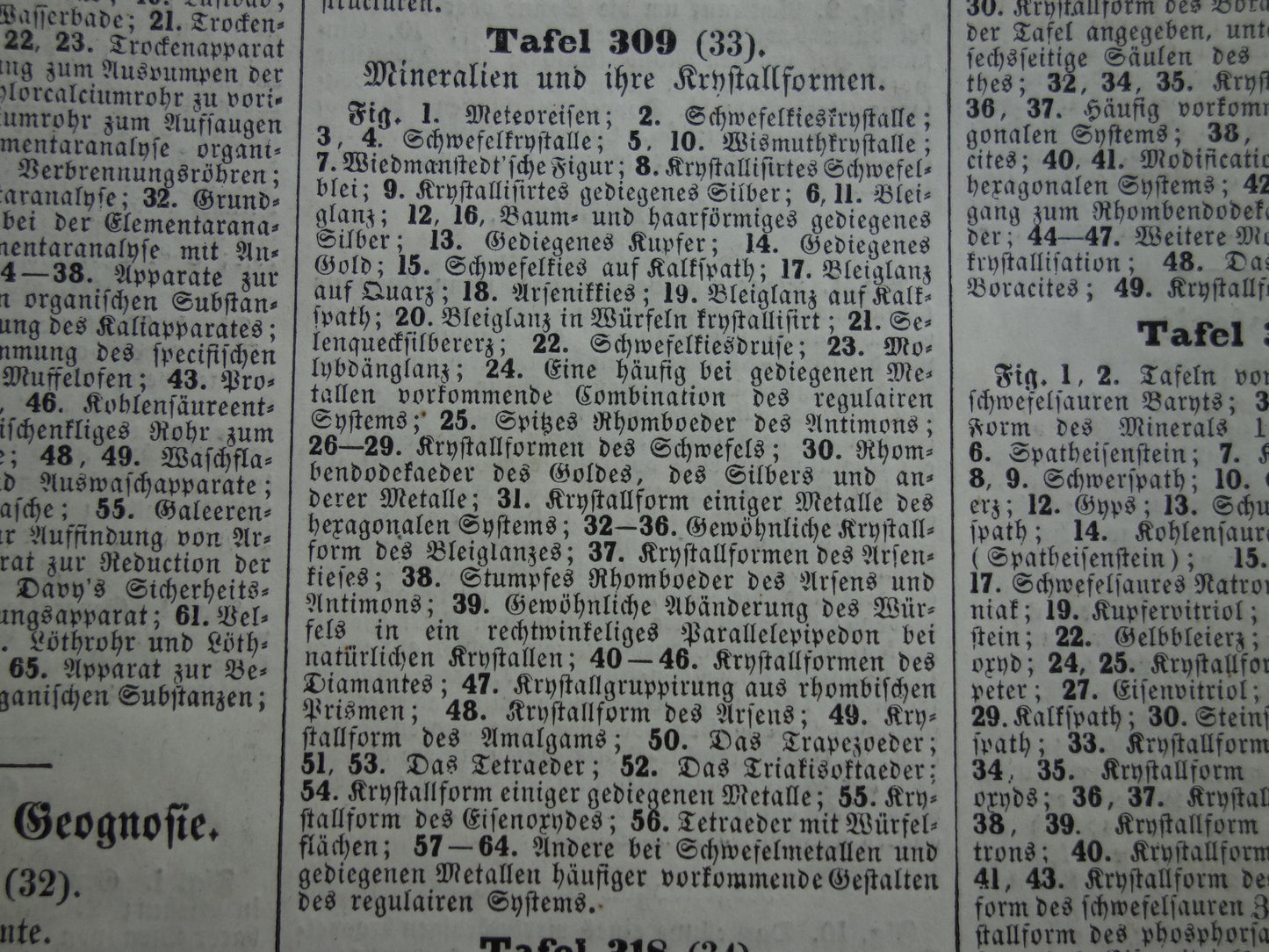 Oude prent over edelstenen en mineralen uit 1849 originele antieke print kristallen kristalstructuren edelsteen vormen vintage illustratie