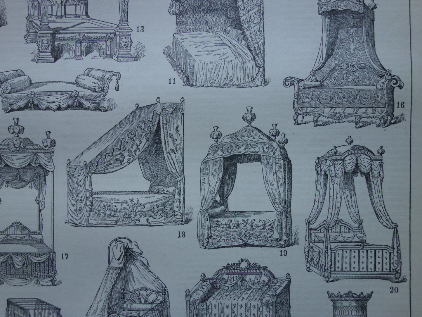 BEDS Vintage print history of the bed original antique illustration sleeping design design bed image old print