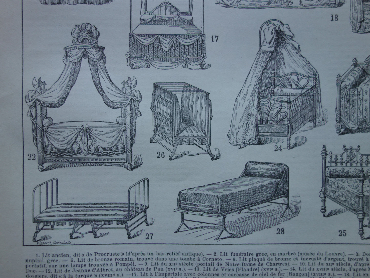 BEDS Vintage print history of the bed original antique illustration sleeping design design bed image old print