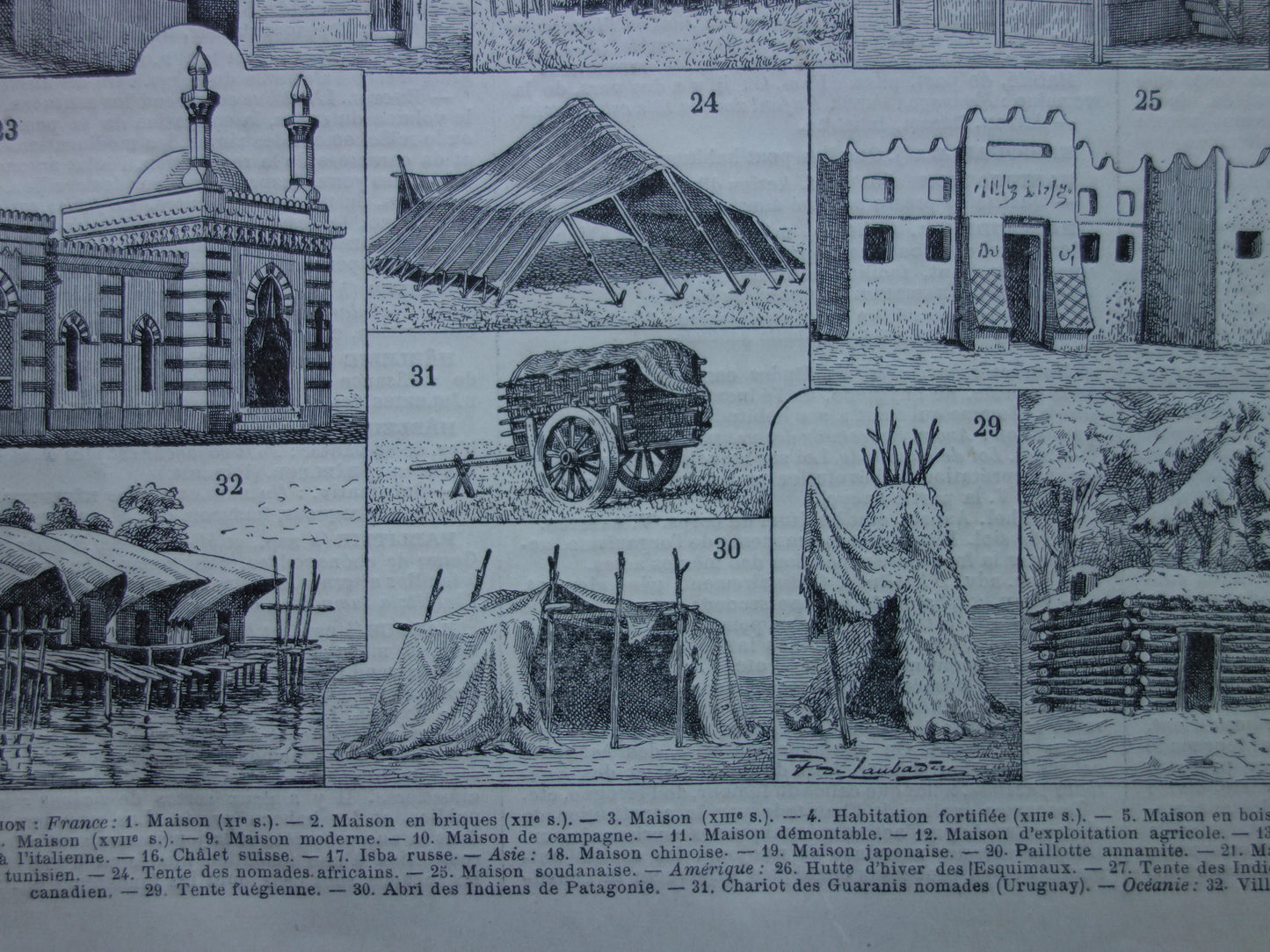 HUIZEN Oude architectuur prent over woningen originele antieke illustratie geschiedenis van huis woning woningbouw afbeelding vintage print