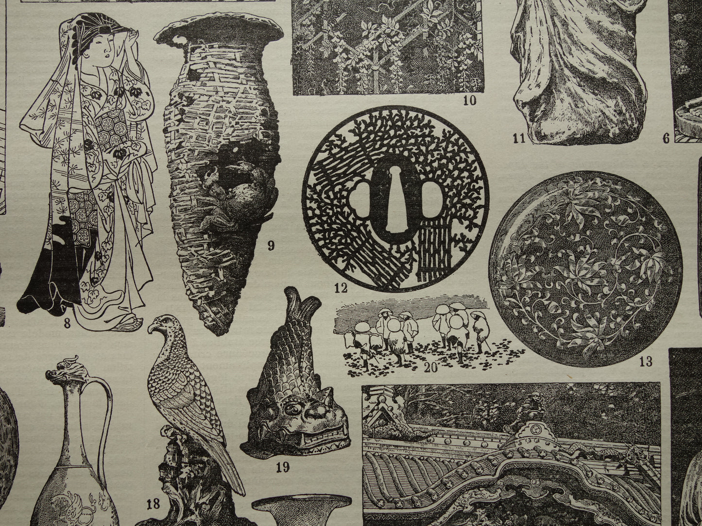 Japan Vintage print van Japanse Kunst Design originele antieke prent Japanse stijl oude illustratie prints