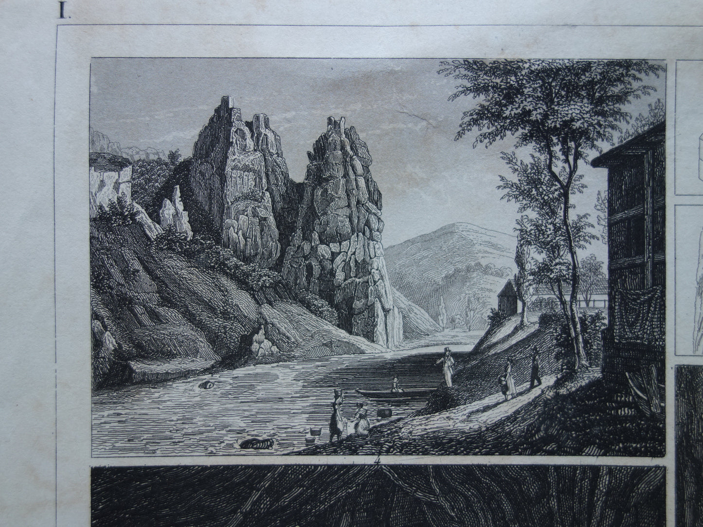 HÖHLEN Alter Geologiedruck mit berühmten Höhlen Original antiker Geologiedruck Wasserfälle Höhlenweinlesedruck