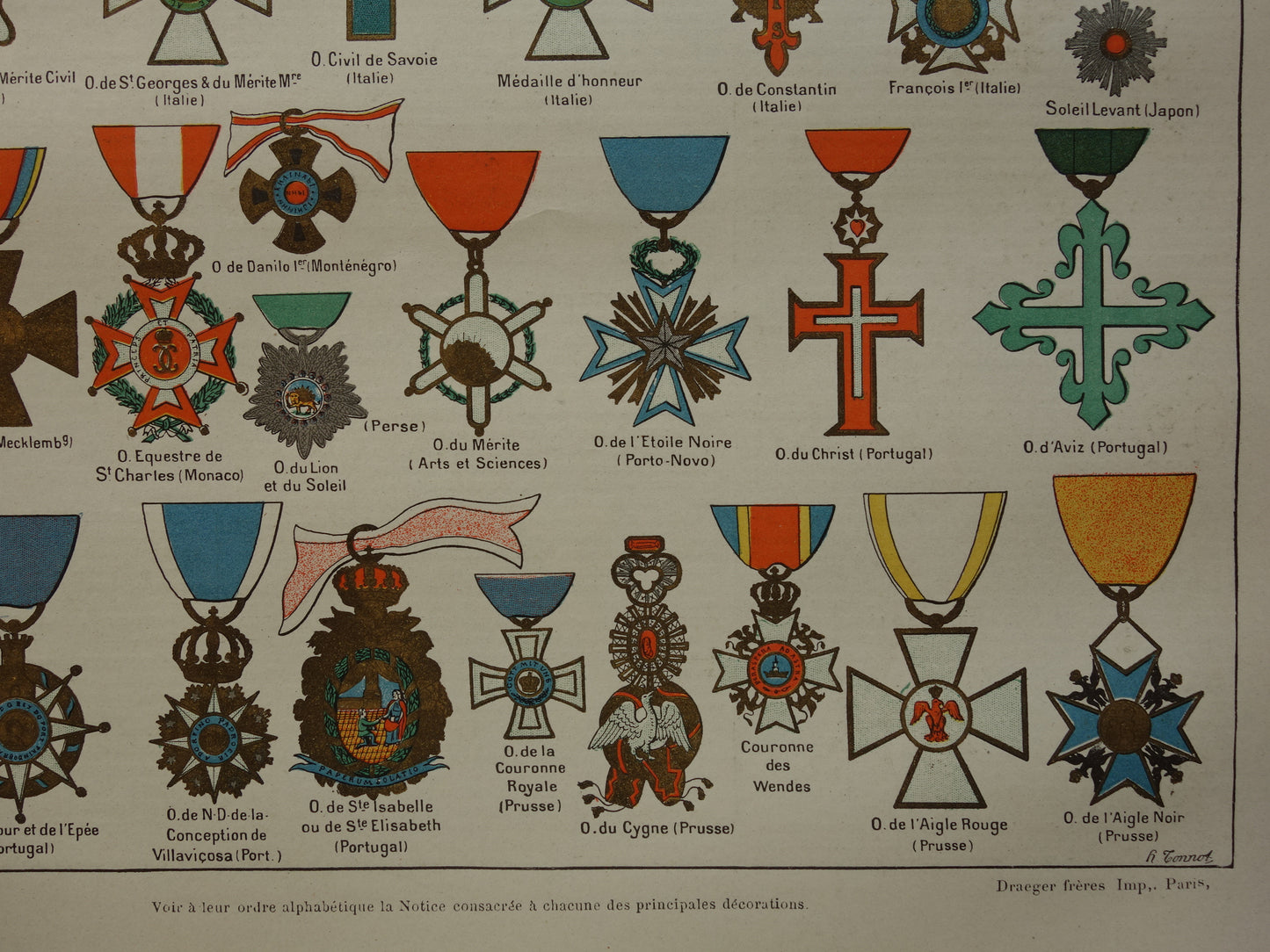 HERALDIEK set van 4 oude prenten over Wapens Medailles Emblemen Originele antieke Franse prent prints Wapenschild Koninklijke Onderscheidingen Heraldisch Wapen