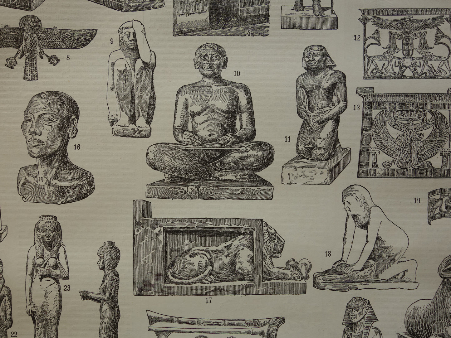 Alter Druck über altägyptische Kunst Original antike Illustration Ägypten Bildbilder Vintage Prints