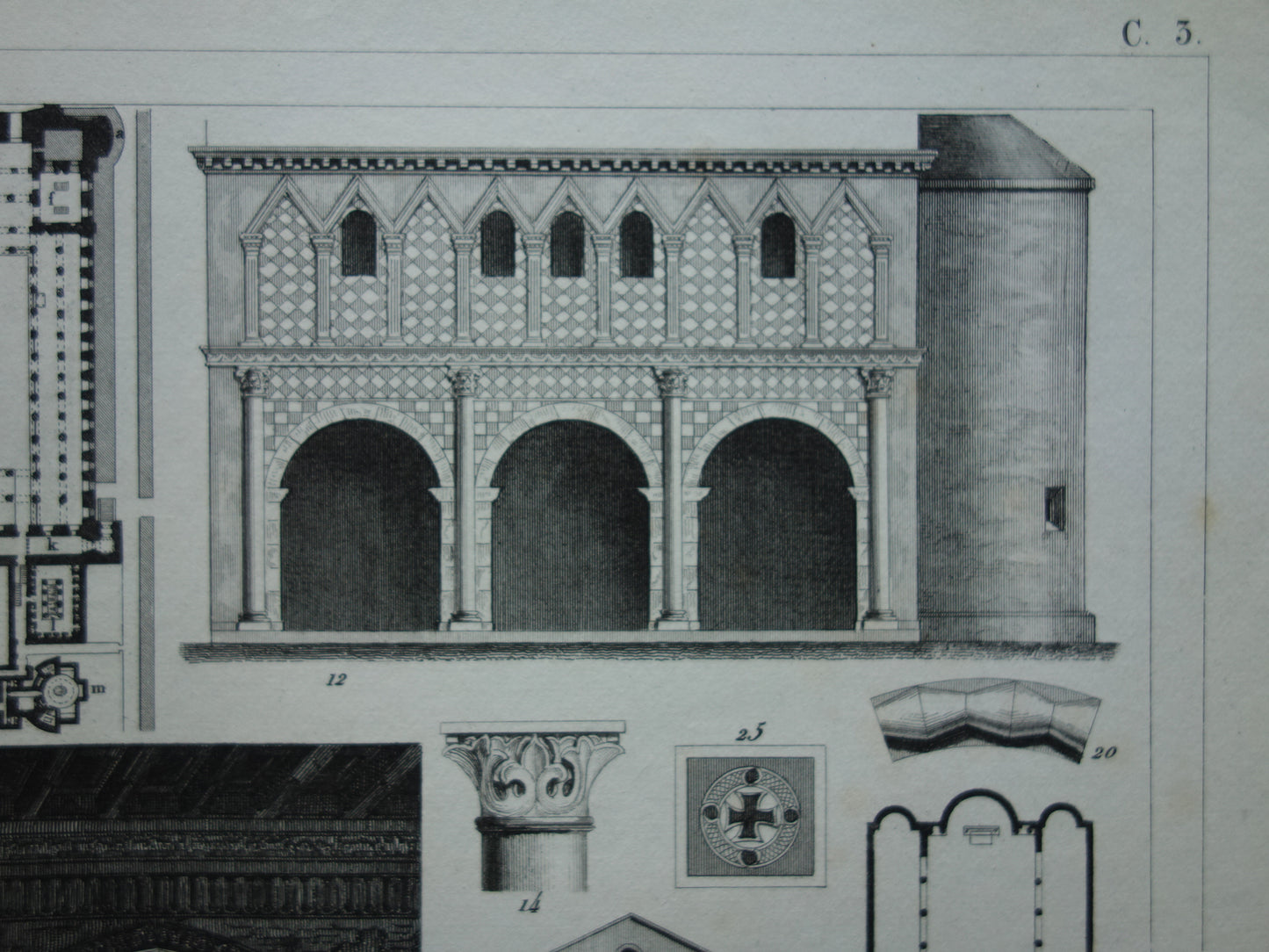 Oude Architectuur Prent met Ibn Toeloenmoskee Caïro Ibrahim Rauza Bijapur India Qutb Minar antieke illustratie Vintage Print