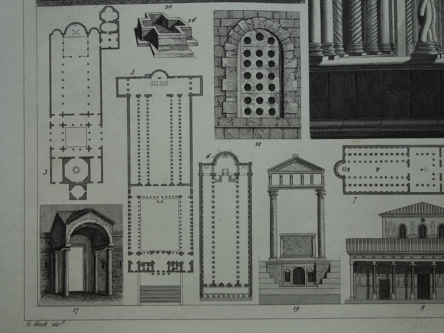 Oude architectuur prent Kerken Basilieken Originele antieke illustratie Kerk Rome Basiliek architectuurgeschiedenis print