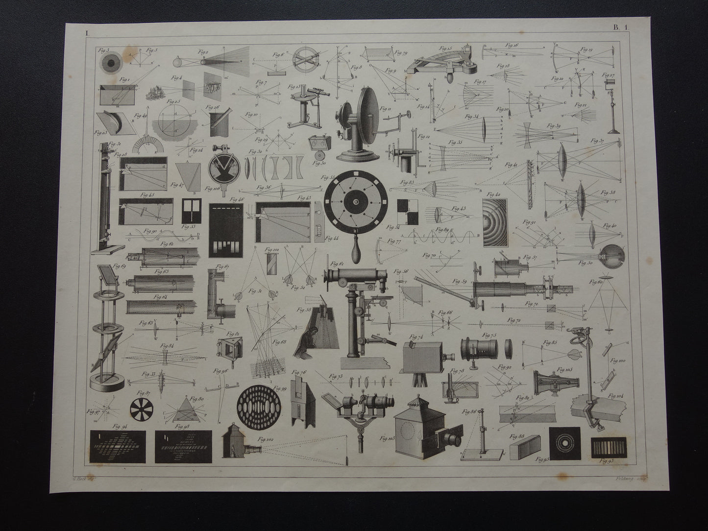 OPTICA 170+ jaar oude prent over wetenschappelijke experimenten licht lenzen antieke wetenschap print over natuurkunde lab laboratorium poster print