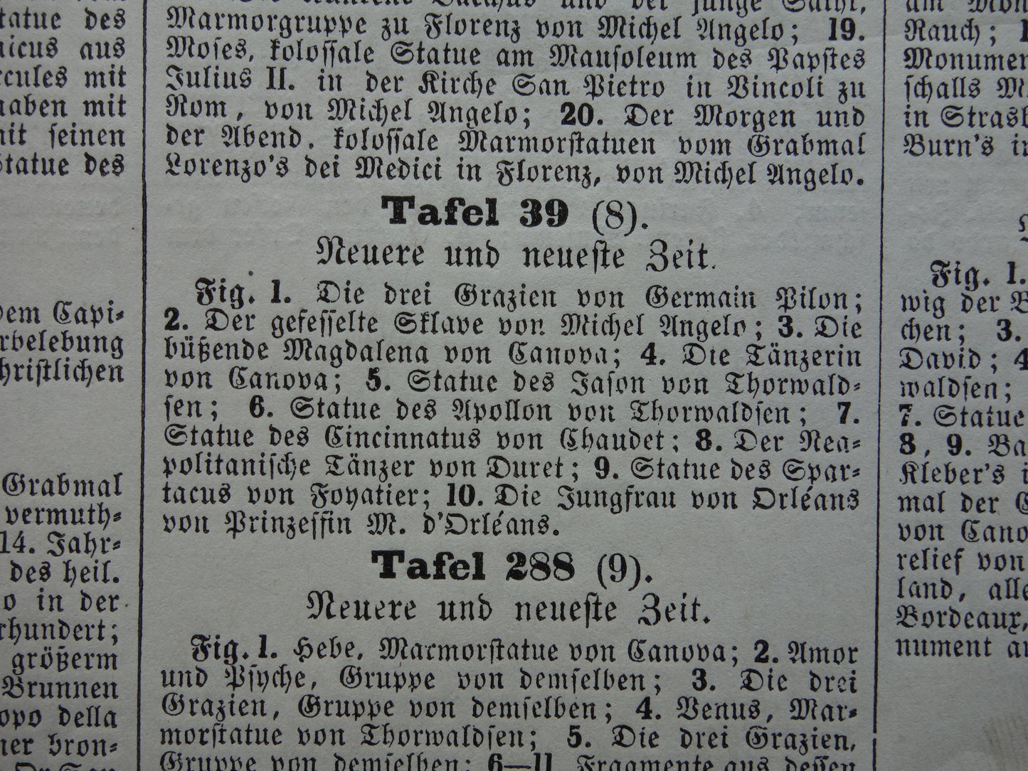 Oude prent kunstgeschiedenis Beeldhouwwerken Michelangelo Originele antieke print Bertel Thorvaldsen Germain Pilon Kunst Beeldhouwkunst vintage illustratie Beeldhouwer