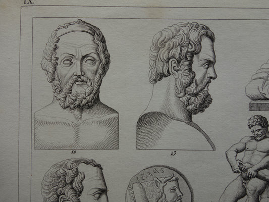 Oude prent kunstgeschiedenis Griekenland Originele antieke print Griekse Beelden Kunst Beeldhouwkunst vintage illustratie Beeldhouwwerken